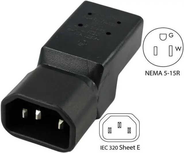 Alt view image 4 of 6 - DIXSG PDU UPS Power 3 Prong Plug Adapter, USA NEMA 5-15R Female to IEC C14 Male Connector Converter