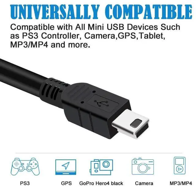 Alt view image 5 of 7 - DIXSG Mini USB Cable Type A to Mini B Charger Cord for PS3 Controller,MP3 Players,Dash Cam, Digital Camera, Compatible with GoPro Hero 3+ Hero4,Garmin Nuvi, 5ft