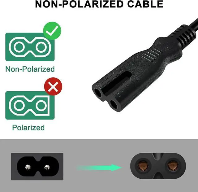 Alt view image 5 of 7 - DIXSG AC 2 Prong C8 Power Cord 5ft/1.5m Standard 2-Slot for TV PS4 PS5 Speaker Monitor Xbox Wall Power Cable Replacement Black