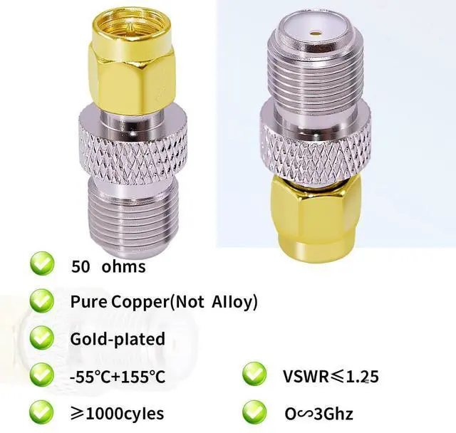 Alt view image 4 of 6 - DIXSG 2PCS SMA Male to F Female Coaxial Adapter RF Coax Connector F Type to SMA Antenna Adapter