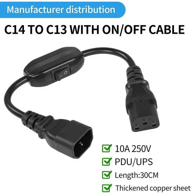 Alt view image 4 of 7 - DIXSG PDU UPS Power Cord Cable 18AWG IEC 320 C14 to C13 with On/Off Switch Style Computer Power Extension Cable 1ft