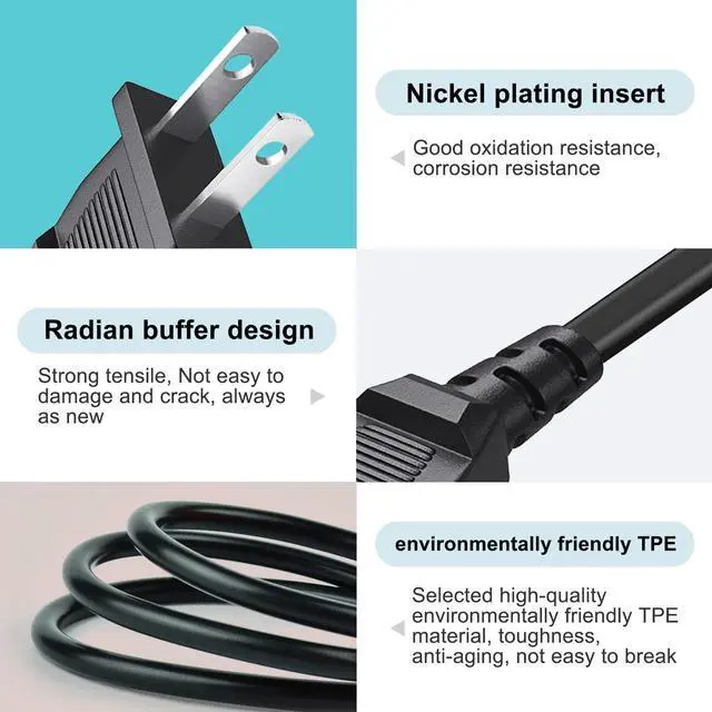 Alt view image 3 of 4 - DIXSG 2 Prong AC TV Power Cord for Sam-sung UN40 UN43 UN48 UN49 UN50 UN55 UN60 UN65 UN70 UN75 UN78 Series 4k Smart TV P/N C7 Charger 5FT Cable Replacement