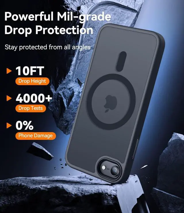 Alt view image 3 of 6 - DIXSG Magnetic Case for iPhone SE/8, Built in Magnets Compatible with MagSafe, Translucent Matte Back Phone Cover for iPhone 8/SE 2/3 (4.7") Frosted Black