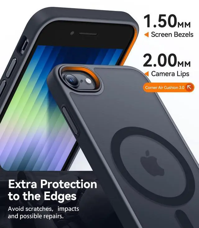 Alt view image 4 of 6 - DIXSG Magnetic Case for iPhone SE/8, Built in Magnets Compatible with MagSafe, Translucent Matte Back Phone Cover for iPhone 8/SE 2/3 (4.7") Frosted Black