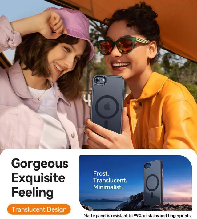 Alt view image 6 of 6 - DIXSG Magnetic Case for iPhone SE/8, Built in Magnets Compatible with MagSafe, Translucent Matte Back Phone Cover for iPhone 8/SE 2/3 (4.7") Frosted Black