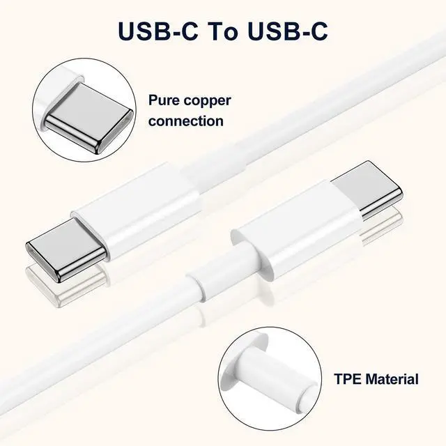 Alt view image 3 of 7 - DIXSG for Phone 16 15 Charger and 6ft Type C to C Cable Cord Long,20W USB C Fast Charging Block Plug for Phone 16 Pro Max/16/15 Pro Max/15 Plus/15/iPad Air/Mini/AirPods/Power Adapter