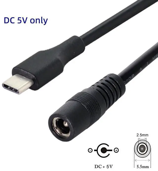Alt view image 3 of 7 - DIXSG USB 3.1 Type C USB-C to DC 5V 5.5 * 2.5mm Power Jack Extension Charge Cable for Macbook Cell Phone Tablet 0.6ft