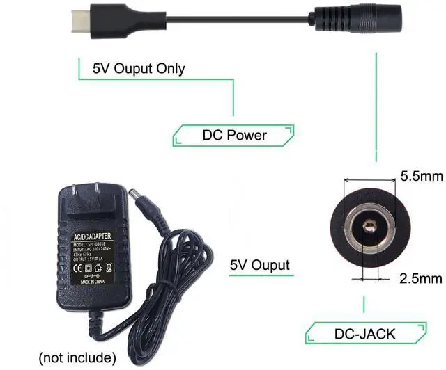 Alt view image 6 of 7 - DIXSG USB 3.1 Type C USB-C to DC 5V 5.5 * 2.5mm Power Jack Extension Charge Cable for Macbook Cell Phone Tablet 0.6ft