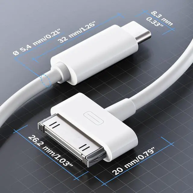 Alt view image 3 of 6 - DIXSG USB C to 30 Pin Data Cable,Type-C to 30-Pin Sync Adapter and Charger Cable Compatible for Old iOS phone 3ft/1m