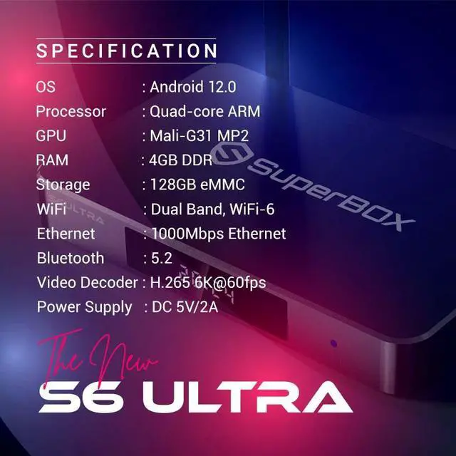 Alt view image 2 of 10 - SuperBox S6 ULTRA Android 12 TV Streaming Media Player, App Store, Multiport Hub, Android TV Box With Voice Remote Control And Quad-core Smart, 4GB DDR3, 64G, WiFi 6K With All Channel And 8 Freebies!!