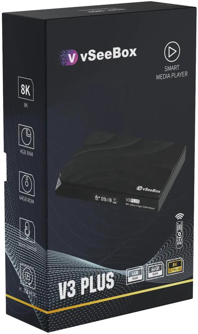 Alt view image 2 of 12 - VseeBOX V3 Plus Version Voice Control, 8K HDMI&Ethernet Cable, Android 11, 4GB RAM, 64GB Storage , (Easy Setup, Lifetime Tech Support)