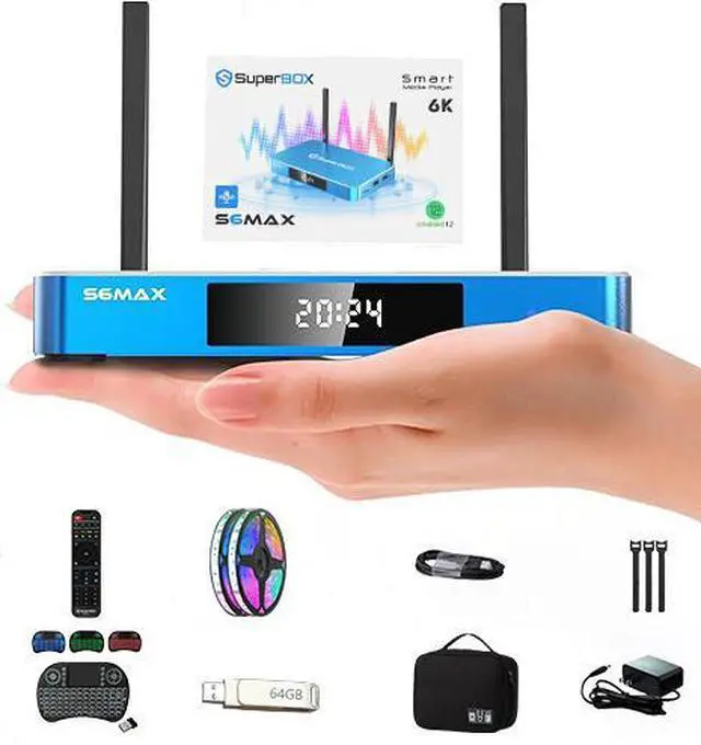 Main image of SuperBox S6 MAX Android 12 TV Streaming Media Player, App Store, Multiport Hub, Android TV Box With Voice Remote Control And Quad-core Smart, 4GB DDR3, 64G, WiFi 6K With All Channel And 6 Freebies!!