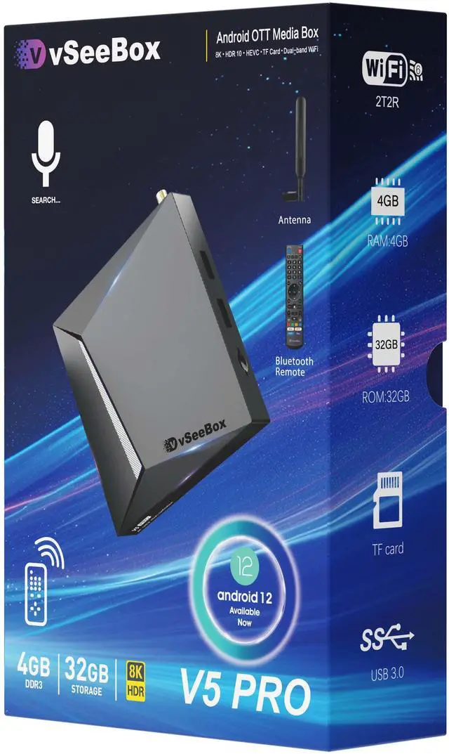 Main image of VseeBox V5 Pro - 32GB Storage - 8K HDMI Cable, Original Remote Control, and Ethernet Adapter (Easy Setup, US Support)