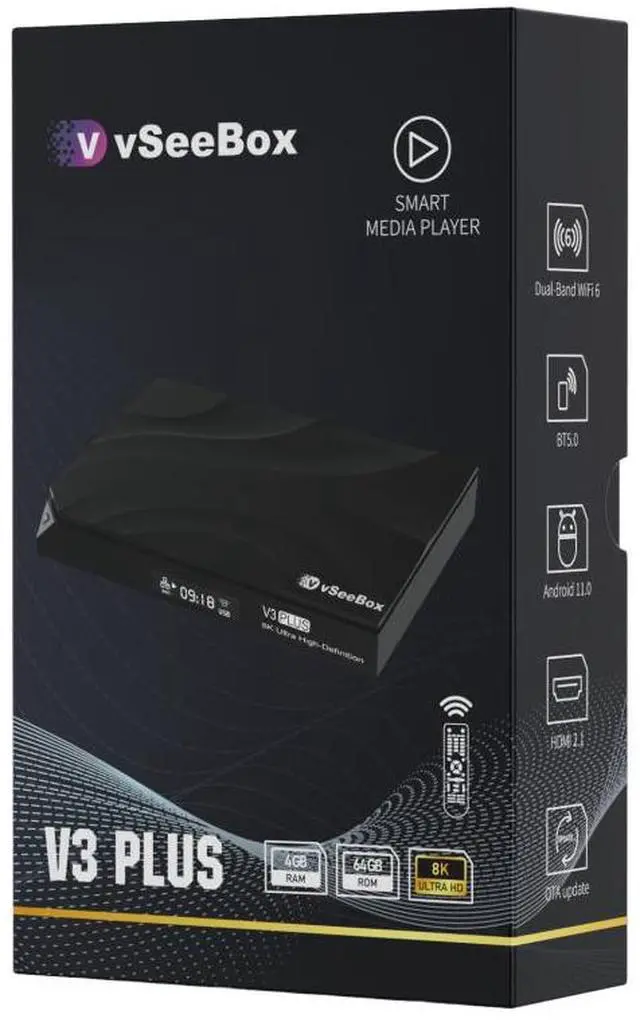 Main image of VseeBOX V3 Plus Version Voice Control, 8K HDMI&Ethernet Cable, Android 11, 4GB RAM, 64GB Storage , (Easy Setup, Lifetime Tech Support)