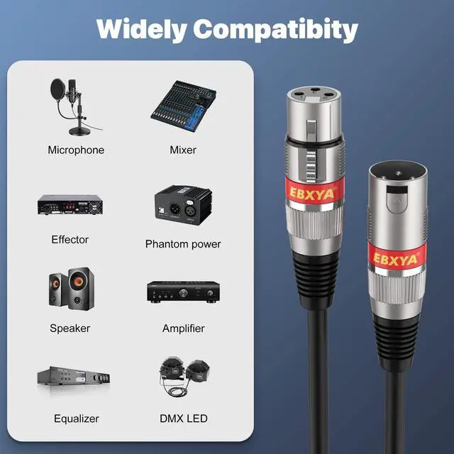Alt view image 4 of 6 - EBXYA XLR Cable 15ft 4 Packs - Premium Balanced DMX Cable with 3-Pin XLR Male to Female Microphone Cable, Black