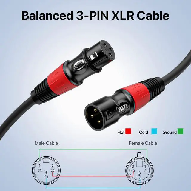 Alt view image 4 of 6 - EBXYA XLR Cables 75ft - Standard XLR Male to Female Microphone Cable with 3-Pin Balanced Shielded XLR Speaker Cable (2 Packs)