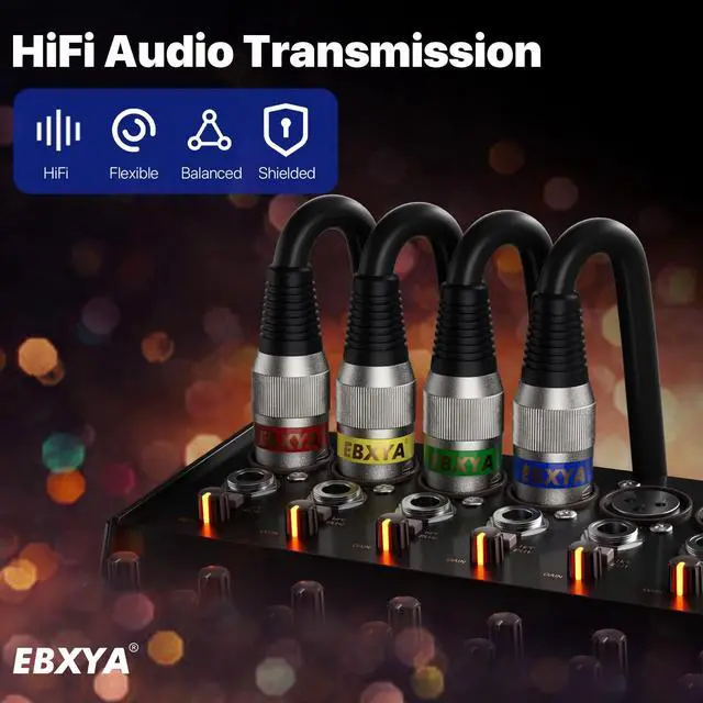 Alt view image 6 of 6 - EBXYA XLR Cable 15ft 4 Packs - Premium Balanced DMX Cable with 3-Pin XLR Male to Female Microphone Cable, Black