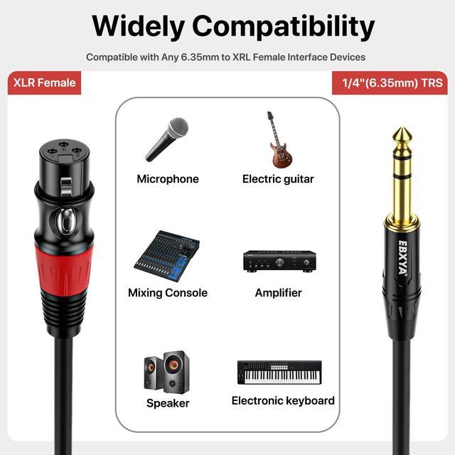 Alt view image 3 of 6 - EBXYA XLR Female to 1/4 Inch TRS - Balanced XLR Microphone Cable to 6.35mm Jack Lead, 10ft 2 Pack