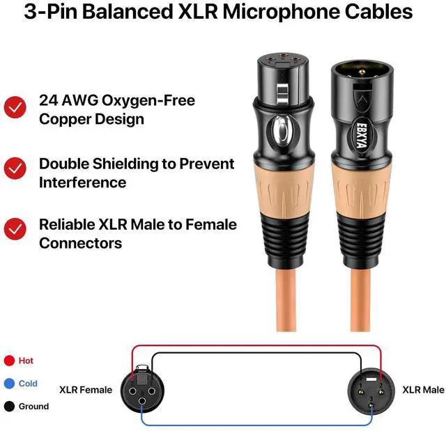 Alt view image 2 of 7 - EBXYA XLR Microphone Cable - XLR Male to Female Cable 6ft 4-Packs with 3-Pin Balanced XLR Cables Suitable for Mic Mixer, Recording Studio, Speaker,Red, yellow, orange, and green four colors