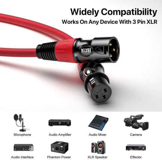 Alt view image 5 of 7 - EBXYA XLR Cables 10 ft - Premium Balanced Microphone Cable with 3-Pin XLR Male to Female Cable, Red