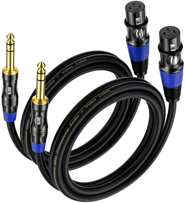 Main image of 3ft 2Pack 1/4 TRS 6.35mm to 3Pin XLR Balanced Female Audio Cable | Double Shielded, Bend-Resistant, for Studio, Mixers, Guitars