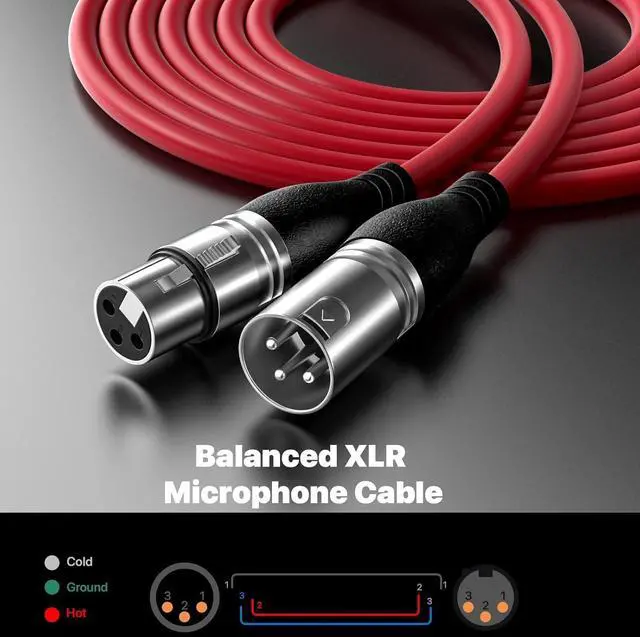 Alt view image 2 of 6 - EBXYA XLR Cable 10ft 2 Packs - Premium Balanced Microphone Cable with 3-Pin XLR Male to Female Mic Speaker Cable, Red