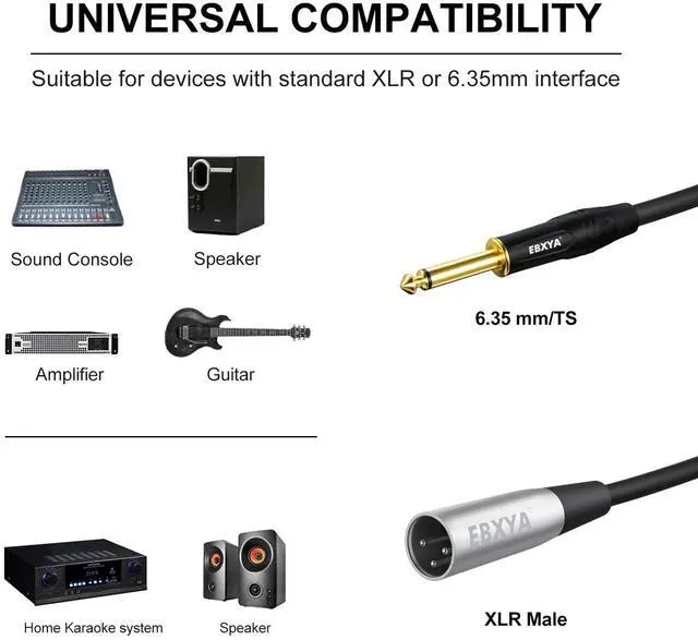 Alt view image 2 of 7 - EBXYA XLR Male to 1/4 Inch TS Mono Unbalanced Microphone Cable 6Ft, 6.35mm to XLR Cable, 2 PCS