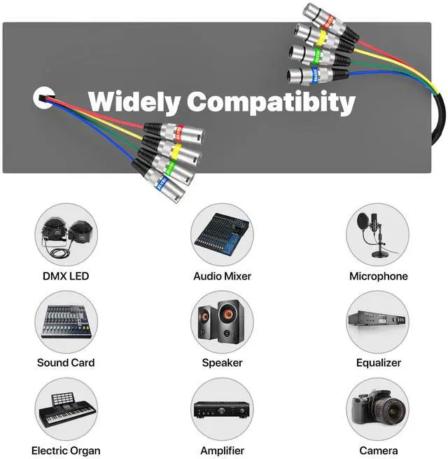Alt view image 2 of 6 - 3 Ft XLR Snake Cables 4 Colored, 4-Channel Microphone Patch Cable XLR Male to Female, Recording Snake for Live, Recording, Studios 2 Pack