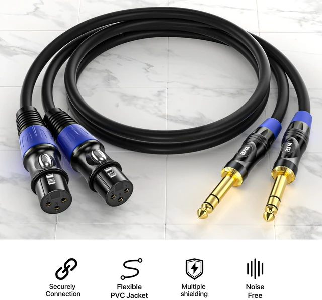 Alt view image 2 of 6 - 3ft 2Pack 1/4 TRS 6.35mm to 3Pin XLR Balanced Female Audio Cable | Double Shielded, Bend-Resistant, for Studio, Mixers, Guitars