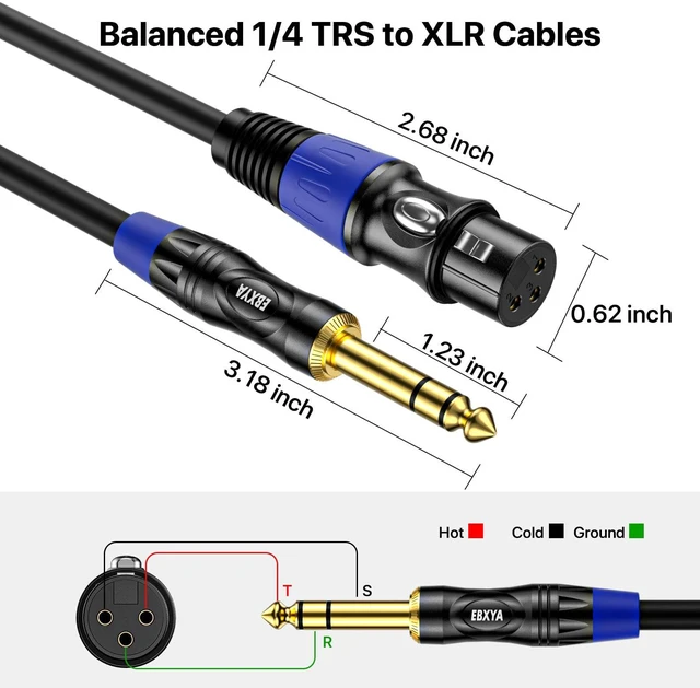 Alt view image 6 of 6 - 3ft 2Pack 1/4 TRS 6.35mm to 3Pin XLR Balanced Female Audio Cable | Double Shielded, Bend-Resistant, for Studio, Mixers, Guitars