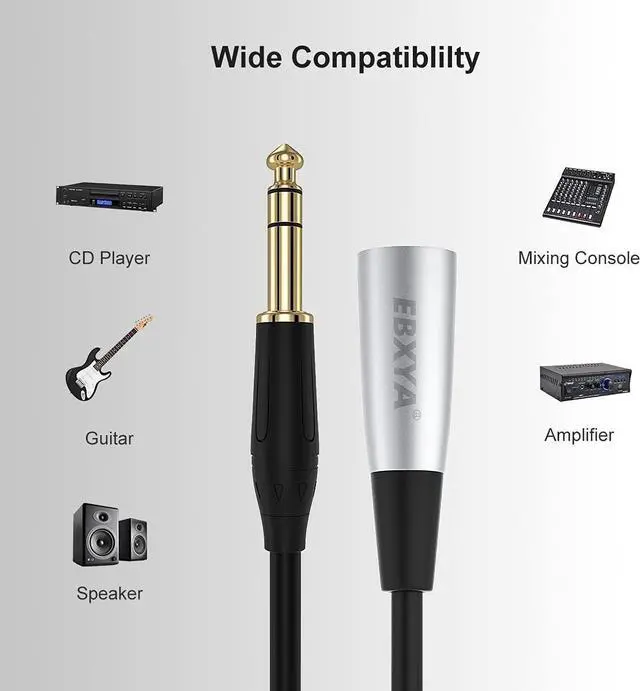 Main image of EBXYA 1/4" TRS to XLR Male Balanced Mic Microphone Cable 15ft, XLR to 6.35 Jack, 1 Pack