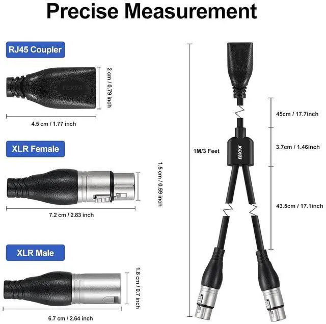 Alt view image 4 of 7 - EBXYA DMX XLR 3 Pin Y Splitter to RJ45 Cable - RJ45 to Dual XLR Male & Dual Female Cable for Stage and Recording Studio 1 Pair(3 Feet)