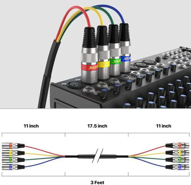 Alt view image 6 of 6 - 3 Ft XLR Snake Cables 4 Colored, 4-Channel Microphone Patch Cable XLR Male to Female, Recording Snake for Live, Recording, Studios 2 Pack