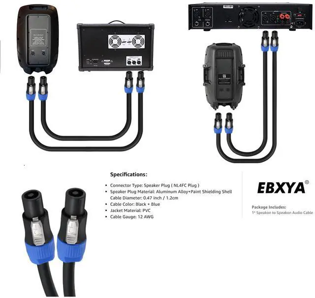 Alt view image 6 of 6 - EBXYA 3 Feet Speakon Speaker Cable 12 Gauge(AWG) - Premium Speakon to Speakon Audio Cable Cord with NL4FX (NL4FC) Connector - 4 Conductor