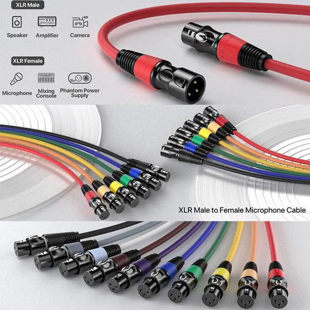 Alt view image 5 of 7 - EBXYA XLR Microphone Cable - XLR Male to Female Cable 6ft 4-Packs with 3-Pin Balanced XLR Cables Suitable for Mic Mixer, Recording Studio, Speaker,Red, yellow, orange, and green four colors