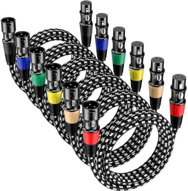 Main image of EBXYA XLR Cable 3ft 6 Packs, Braided XLR Male to Female Balanced Microphone Cable, Gold Plated 3-Pin XLR Mic Cable, XLR Speaker Cable for Mixer, Amplifiers, Record