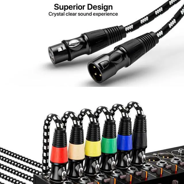 Alt view image 4 of 7 - EBXYA XLR Cable 3ft 6 Packs, Braided XLR Male to Female Balanced Microphone Cable, Gold Plated 3-Pin XLR Mic Cable, XLR Speaker Cable for Mixer, Amplifiers, Record