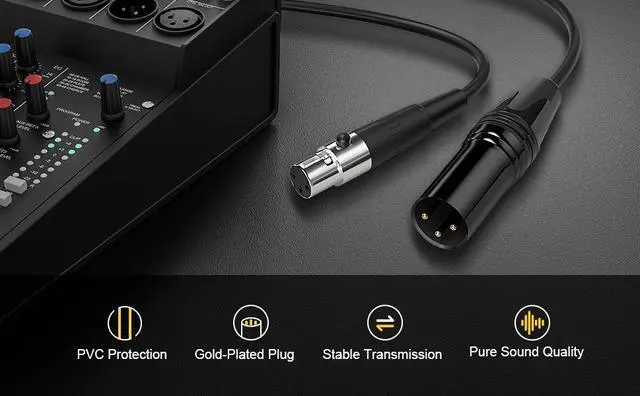 Main image of EBXYA Mini XLR Female to XLR Male Cable 2 Pack, 3 Pin Mini XLR Patch Cable Adapter for BMPCC 4K Camera Video Assist 4K Sharp 8K, 5 Ft