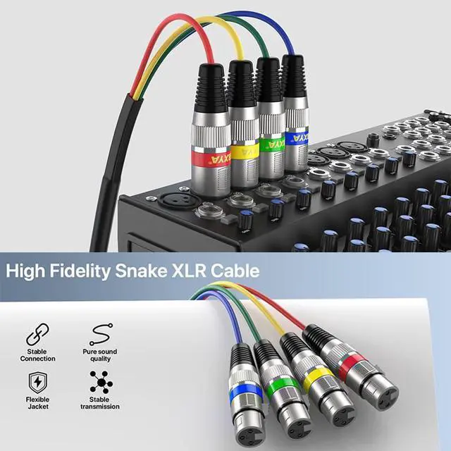 Alt view image 3 of 7 - EBXYA 3 Ft XLR Snake Cables 4 Colored, 4-Channel Microphone Patch Cable XLR Male to Female, Recording Snake for Live, Recording, Studios 2 Pack