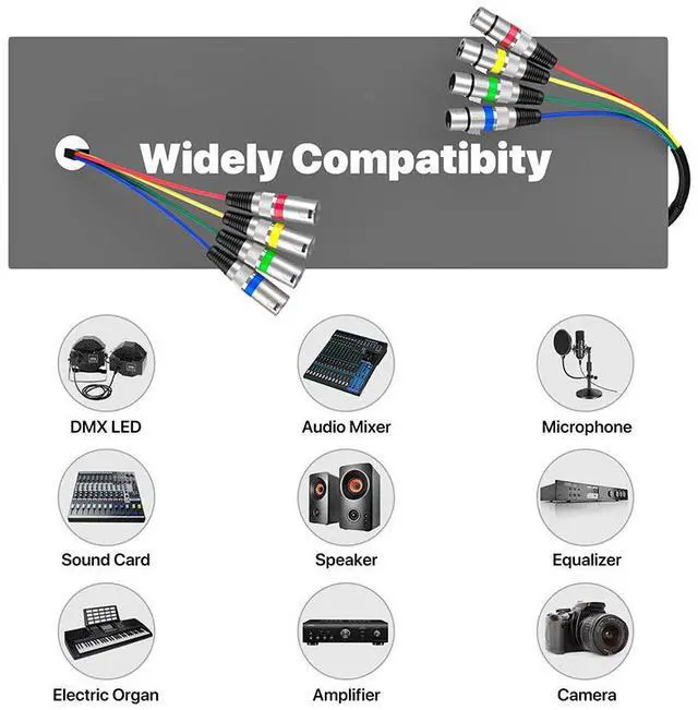 Alt view image 5 of 7 - EBXYA 3 Ft XLR Snake Cables 4 Colored, 4-Channel Microphone Patch Cable XLR Male to Female, Recording Snake for Live, Recording, Studios 2 Pack