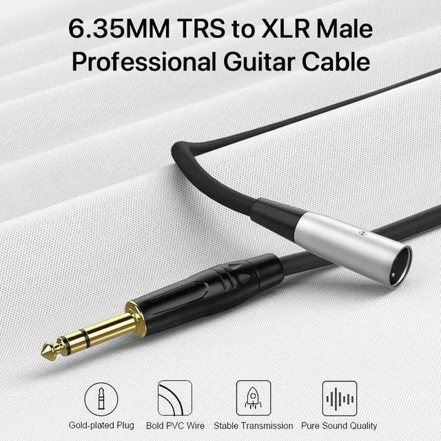 Alt view image 3 of 6 - EBXYA 1/4'' TS Mono Guitar to XLR Male Unbalanced Cable 3 Ft, 6.35 Jack to XLR Cable, 2 Packs