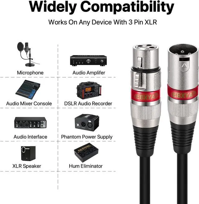 Alt view image 4 of 7 - EBXYA XLR Cable 20ft 4 Pack - Mic Cables Balanced DMX Cable Male to Female Suitable for Microphones, Radio Station, Stage Lighting