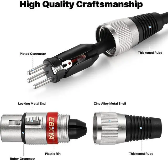 Alt view image 5 of 7 - EBXYA XLR Cable 20ft 4 Pack - Mic Cables Balanced DMX Cable Male to Female Suitable for Microphones, Radio Station, Stage Lighting