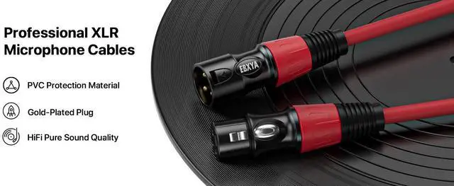 Alt view image 3 of 7 - EBXYA XLR Cables 10 ft - Premium Balanced Microphone Cable with 3-Pin XLR Male to Female Cable, Red