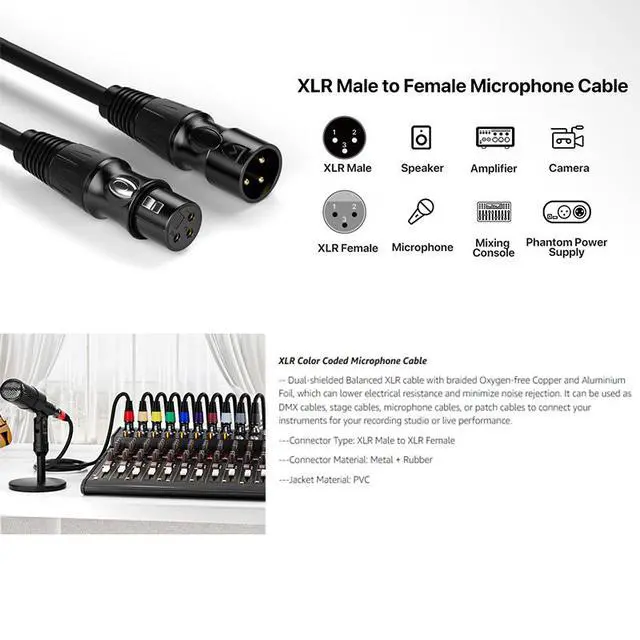 Alt view image 4 of 7 - EBXYA XLR Cables 1.5 ft 6 Pack - XLR Male to Female 3 Pins Balanced Microphone Cable,Microphone and speaker system,Connect Devices, Live Sound,,applicable to microphones, cameras, sound cards, and mix