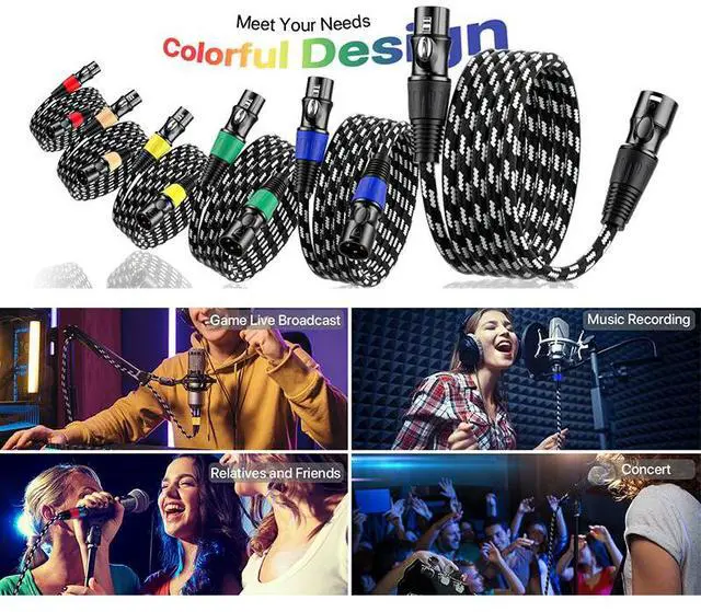 Alt view image 7 of 7 - EBXYA XLR Cable 3ft 6 Packs, Braided XLR Male to Female Balanced Microphone Cable, Gold Plated 3-Pin XLR Mic Cable, XLR Speaker Cable for Mixer, Amplifiers, Record