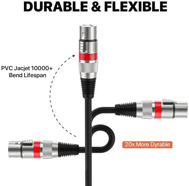 Alt view image 6 of 7 - EBXYA XLR Cable 15ft 4 Packs - Premium Balanced DMX Cable with 3-Pin XLR Male to Female Microphone Cable, Black