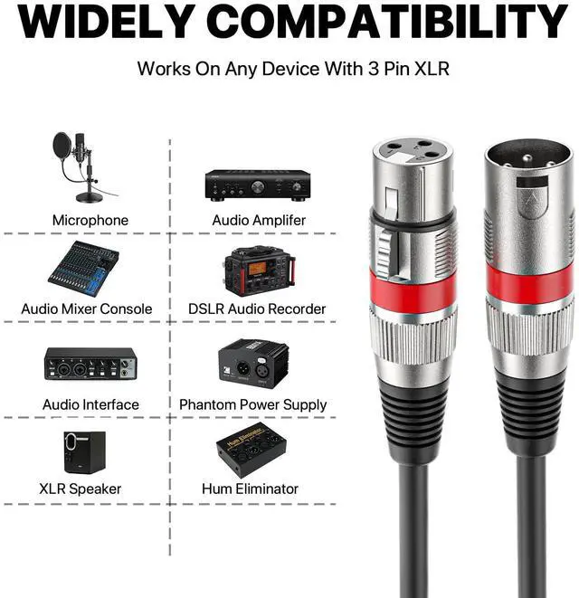 Alt view image 3 of 7 - EBXYA XLR Cable 15ft 4 Packs - Premium Balanced DMX Cable with 3-Pin XLR Male to Female Microphone Cable, Black