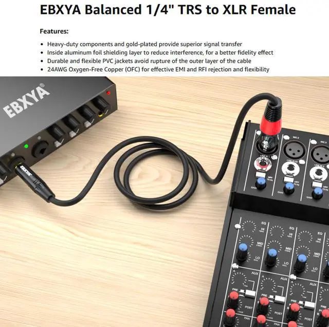 Alt view image 2 of 5 - EBXYA XLR Female to 1/4 Inch TRS - Balanced XLR Microphone Cable to 6.35mm Jack Lead, 10ft 2 Pack