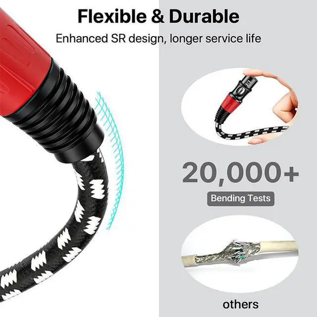 Alt view image 2 of 6 - EBXYA XLR Cable 1.5ft 6 Packs, Braided XLR Male to Female Balanced Microphone Cable, Gold Plated 3-Pin XLR Mic Cable, XLR Speaker Cable for Mixer, Amplifiers, Record